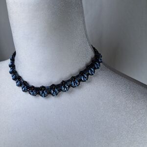 Elegant Blue and Purple Beaded Choker Necklace
